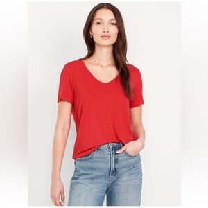 NWOT Old Navy Luxe V-Neck T-Shirt, Size MT (8/10), Bright Coral